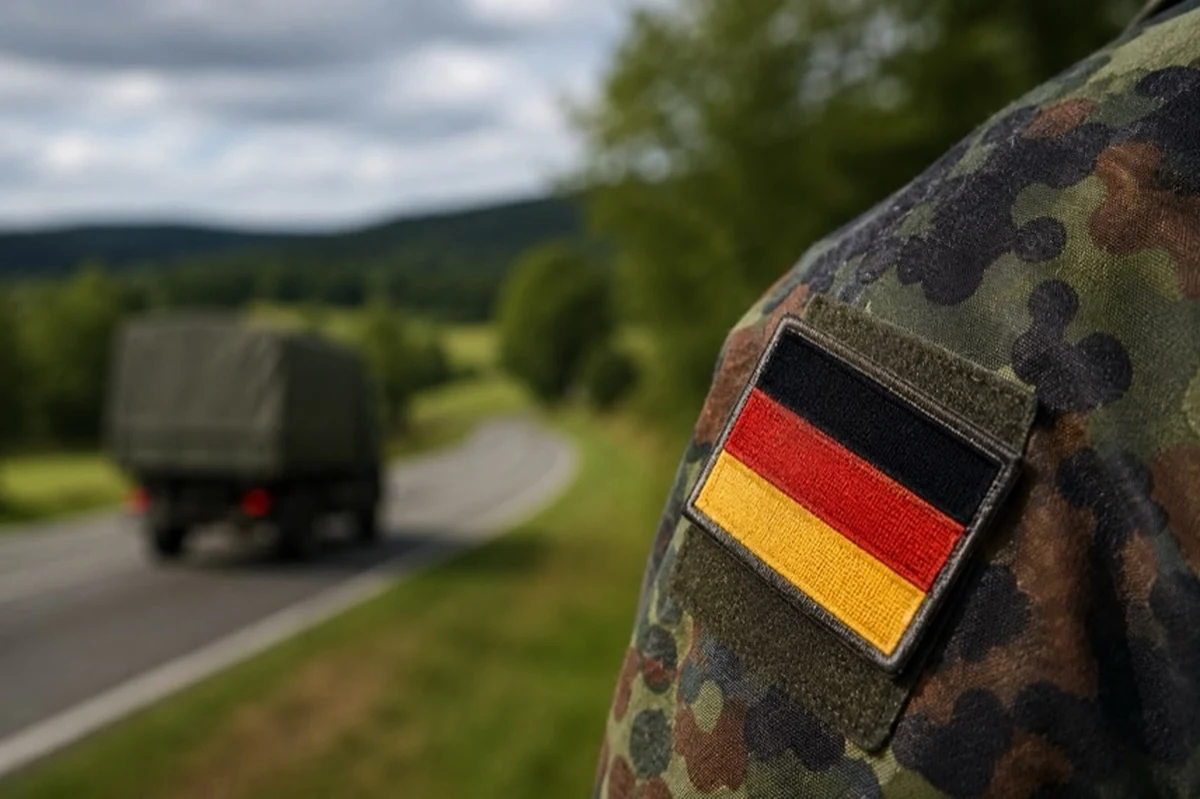 Anonymer Bundeswehr-Konvoi mit mehreren Militärfahrzeugen auf einer nicht identifizierbaren Autobahn im Harzraum