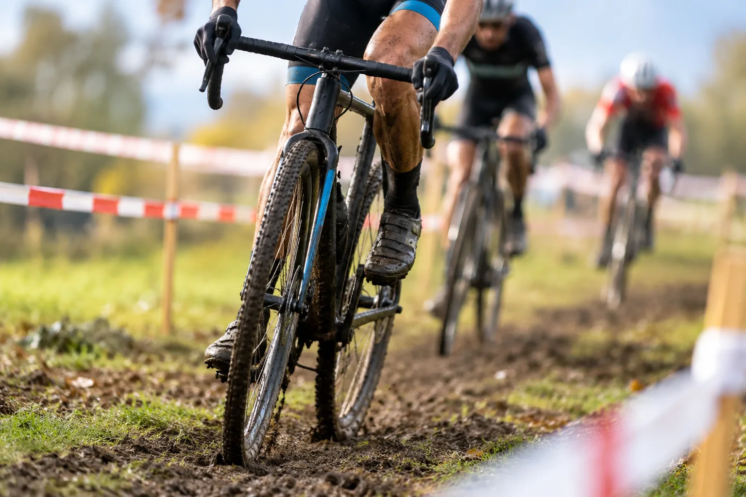 Cyclocross-Fahrer auf einem Rundkurs über Rasen bei einem Radrennen im Harz-Kontext
