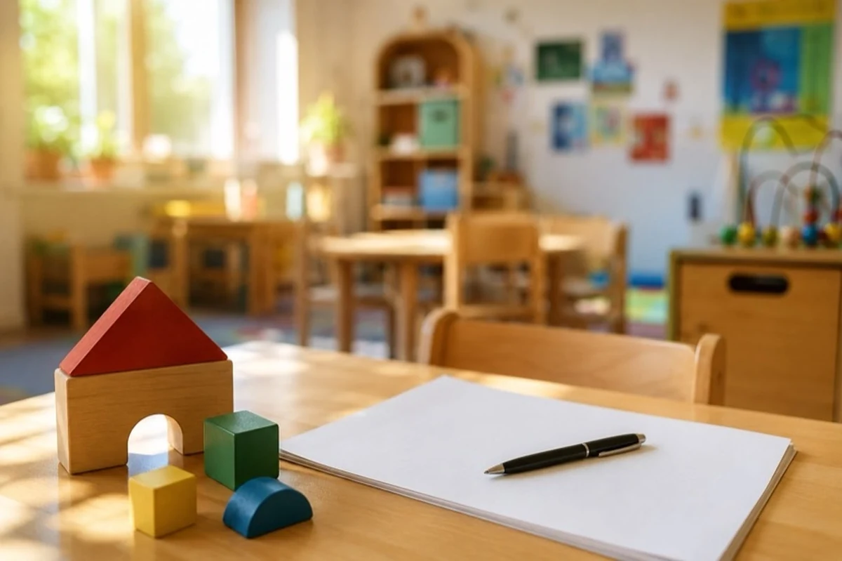 Geschlossene Kita-Tür mit Kinderrucksäcken als Motiv für die Kita-Schließung im Landkreis Harz