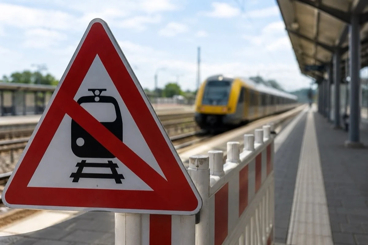 Regionalzug und Ersatzbus an einem Bahnsteig während einer Streckensperrung im Bahnverkehr im Harz