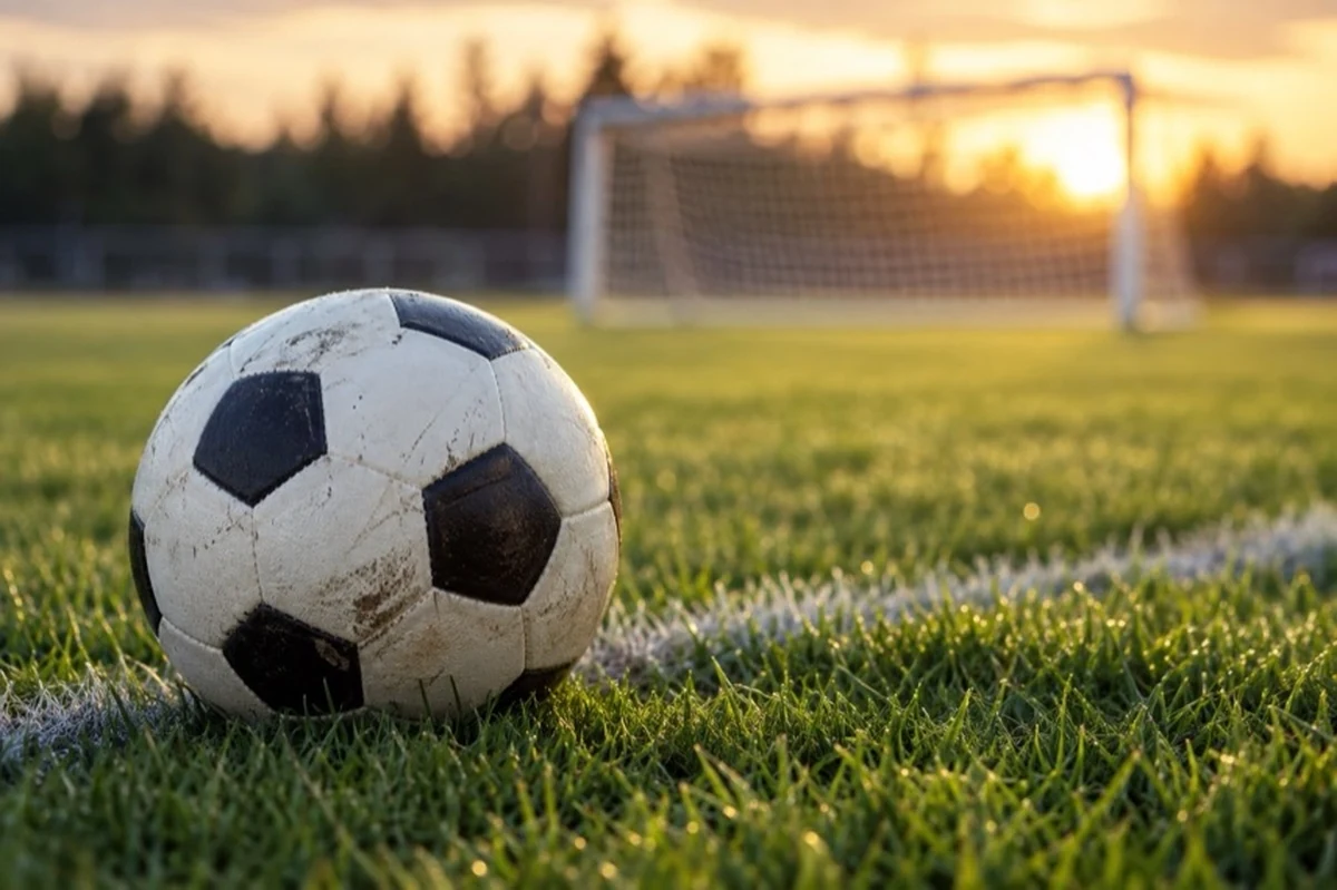 Fußball auf einem Rasenplatz als Motiv zum Landespokal mit FC Einheit Wernigerode aus dem Harz
