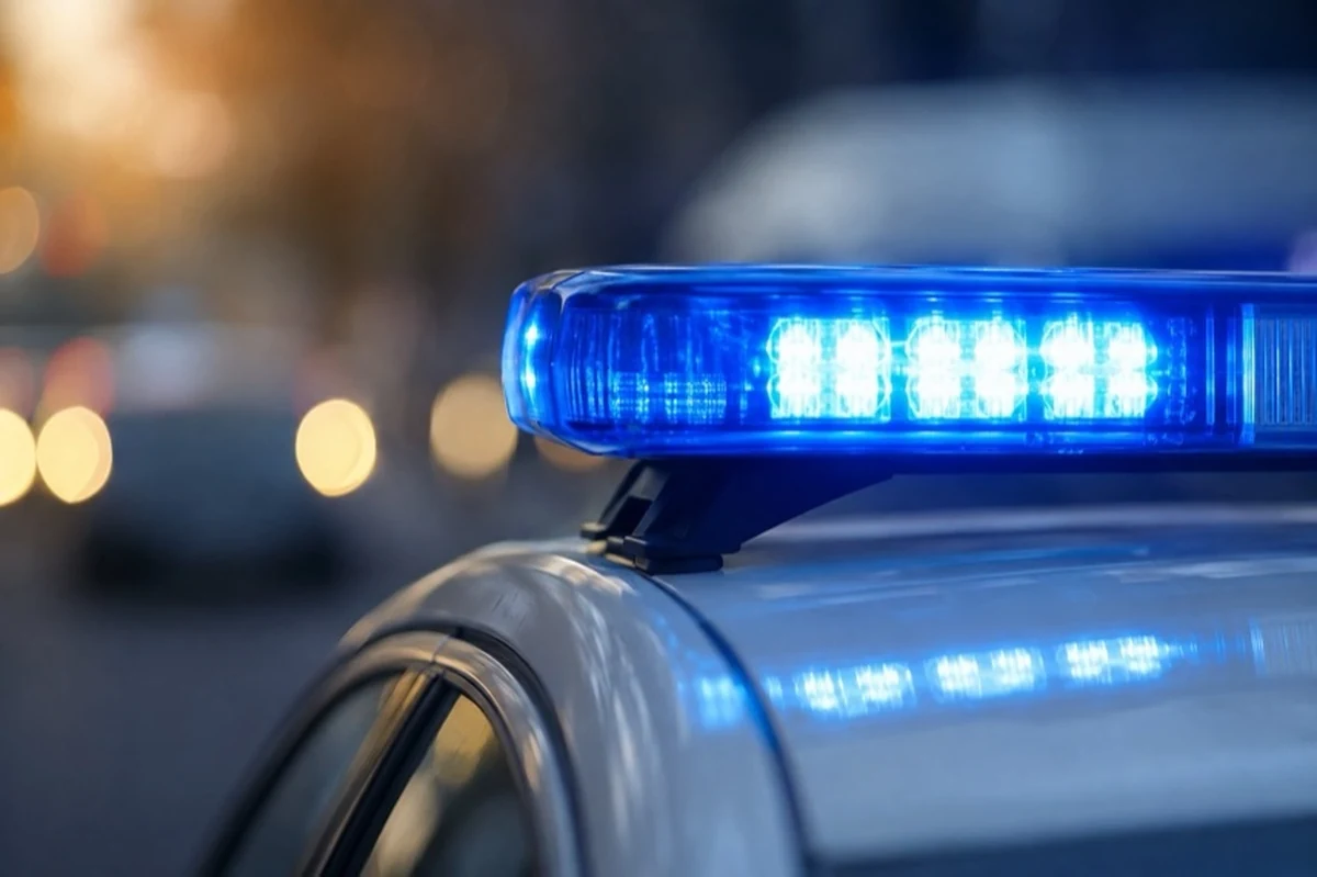 Generisches Polizeifahrzeug mit Blaulicht vor neutralem Straßenhintergrund zu einem Bericht aus Halberstadt im Harz.