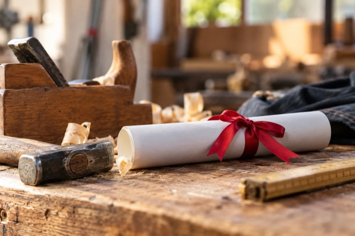 Werkbank mit Werkzeugen und Ausbildungsunterlagen für Handwerk und Ausbildung in Goslar im Harz