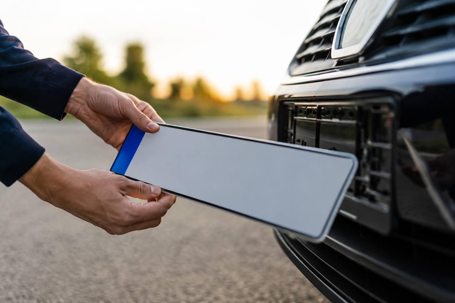 Neutrales Auto mit unleserlichem Kennzeichen und Kennzeichenrohlingen zum Thema OHA und GÖ im Harzraum