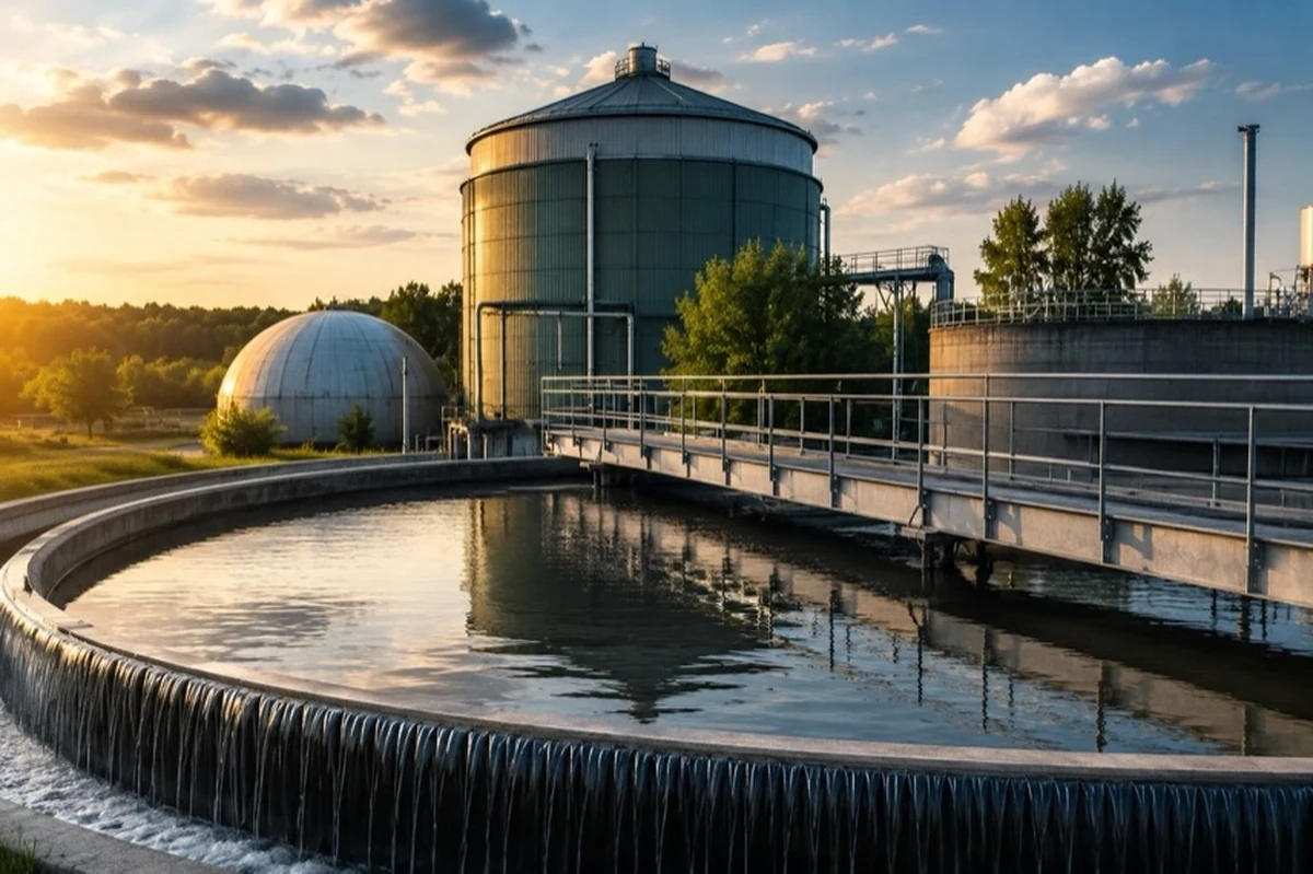 Kläranlage mit Faulbehältern und Technik zur Energiegewinnung aus Klärschlamm und Biogas im Harz