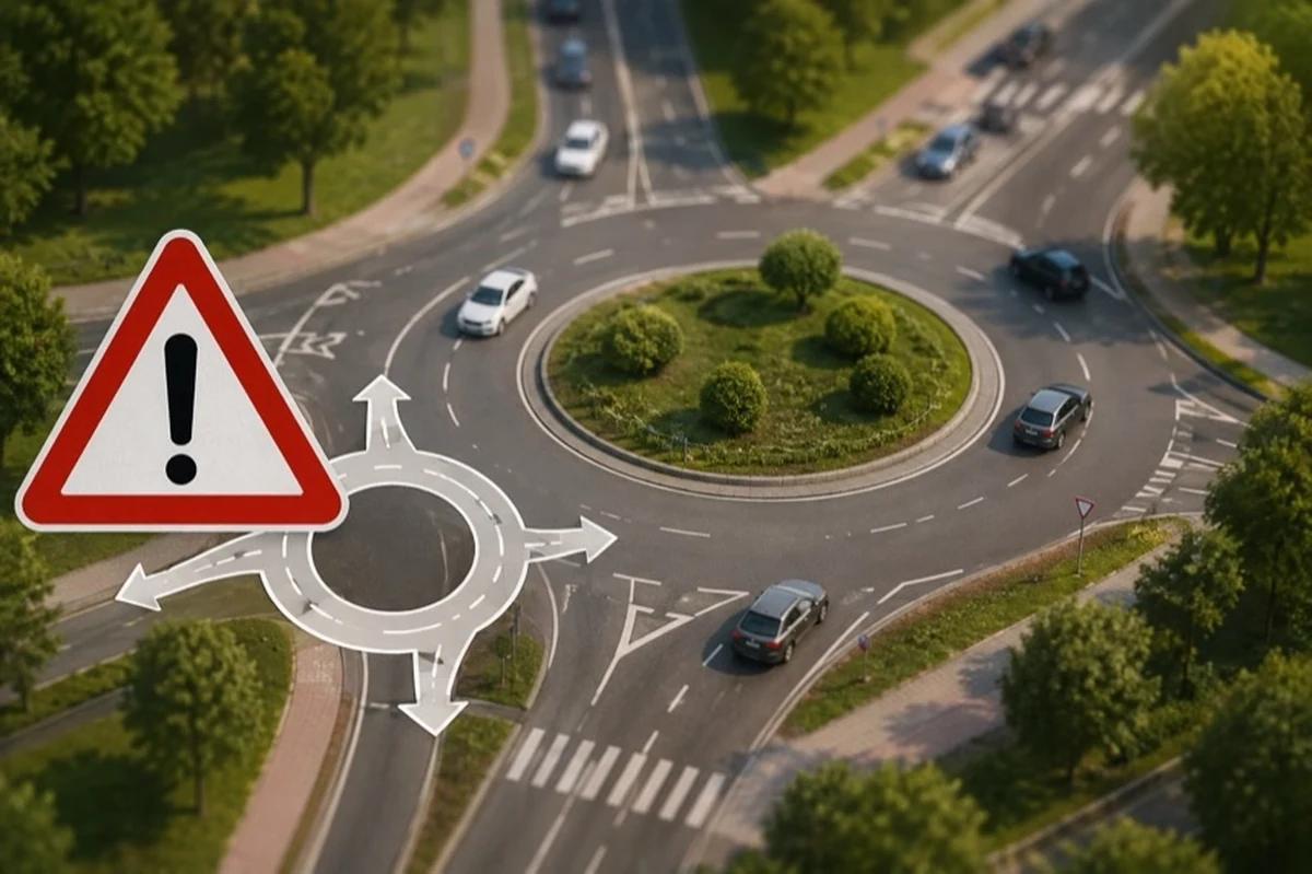 Kreisverkehr mit fließendem Straßenverkehr als Sinnbild für Verkehrsplanung in Wernigerode im Harz