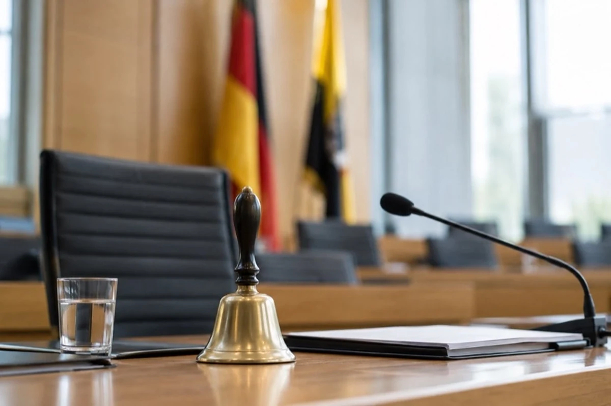 Leerer Präsidentenstuhl und Präsidiumstisch als Motiv zur Landtagsspitze in Sachsen-Anhalt und zum Harz