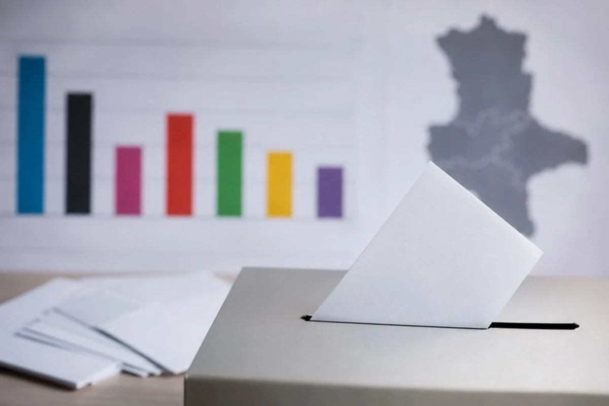 Stimmzettel und Wahlurne mit Diagrammen zu Umfragen der Landtagswahl 2026 in Sachsen-Anhalt und im Harz