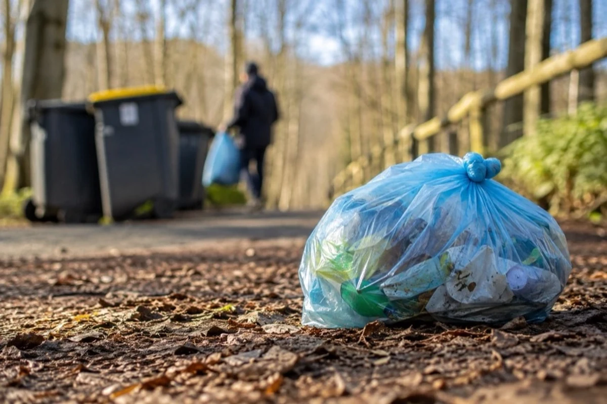 Mehrere Mülltonnen auf einer anonymen Freifläche zur Müllabfuhr im Landkreis Göttingen und im Harz