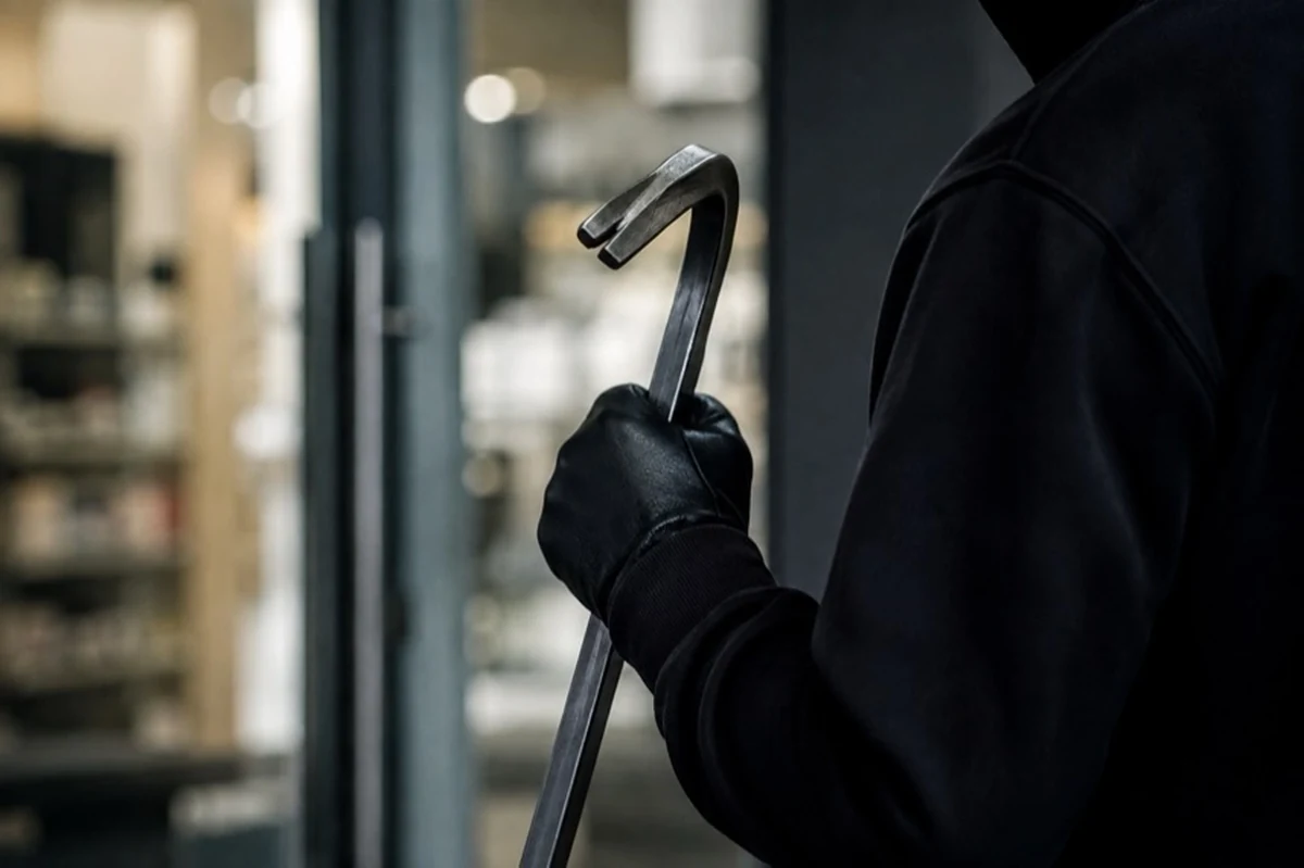 Geschlossener Eingangsbereich eines anonymen Ladenlokals mit Glasfront zum Thema Einbruch in Osterode am Harz