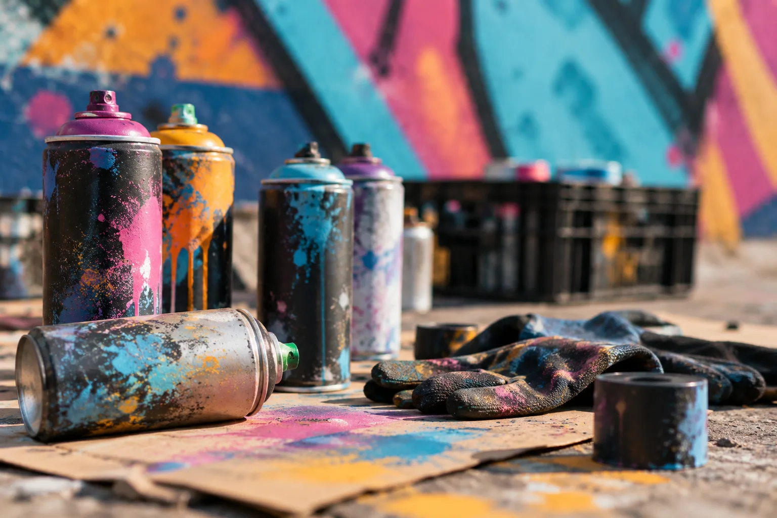 Spraydosen und abstrakte Farbflächen als Motiv für einen Graffiti-Workshop in Osterode im Harz