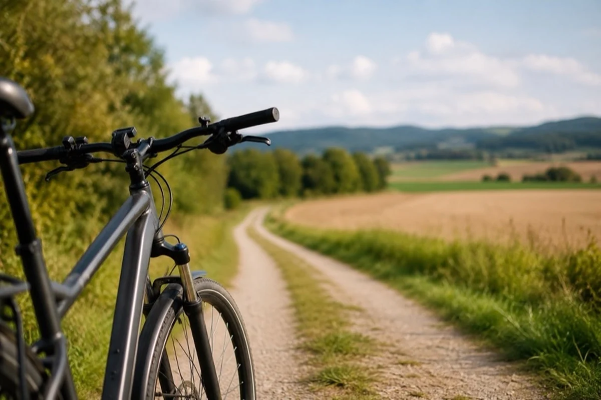 Befestigter Radweg durch offene Feldlandschaft als Motiv für die Verbindung Quedlinburg–Neinstedt im Harz