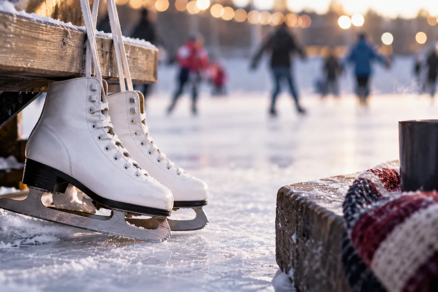 Schlittschuhe an einer winterlichen Eisfläche als Motiv zu den geplanten Preisen der Schierker Feuerstein Arena