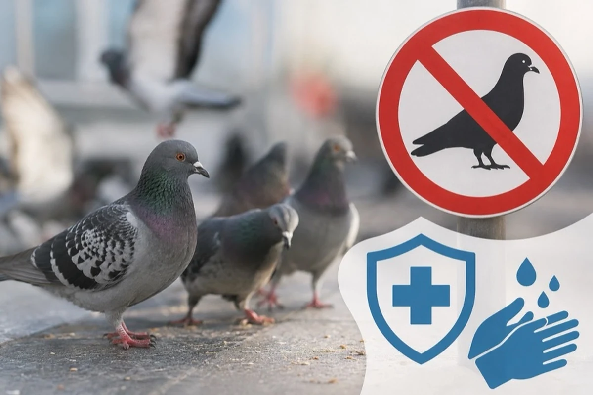 Mehrere Stadttauben auf einem gepflasterten Platz zum Thema Tauben und Hygiene im Landkreis Harz