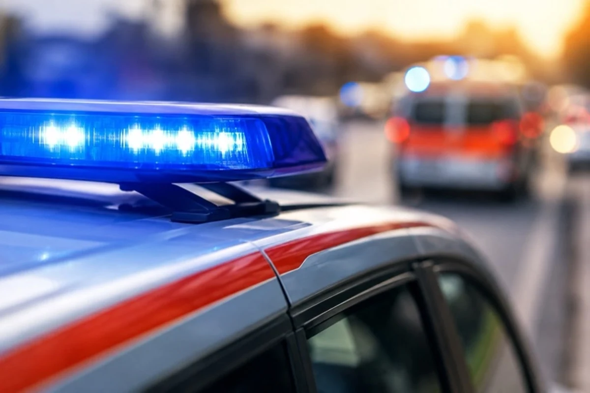 Rettungsfahrzeug an neutraler Landstraße mit Kreuzung als Motiv für einen Verkehrsunfall im Harz