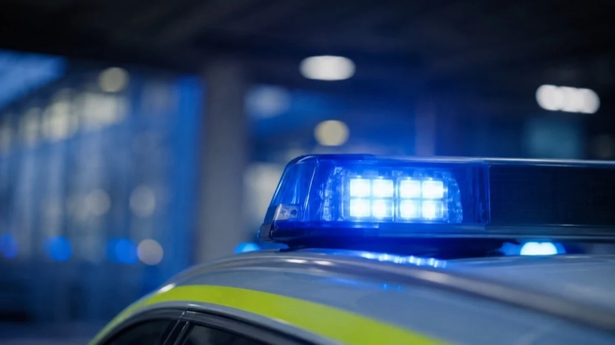 Generisches Polizeifahrzeug mit Blaulicht bei einer beendeten Fahndung im Raum Goslar