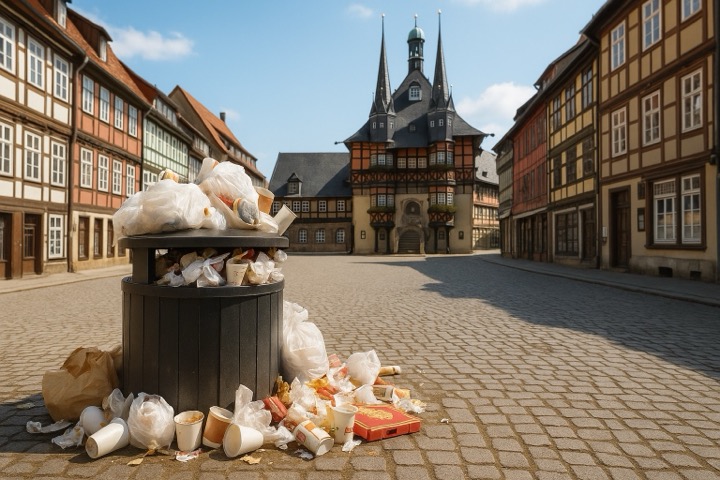 Überfüllter Mülleimer in Wernigerode