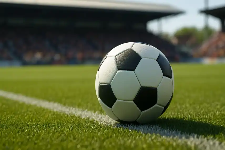 Foto Fußball auf Rasen im Stadion – Darstellung für das Oberliga-Derby Germania Halberstadt gegen Lok Stendal in Sachsen-Anhalt.