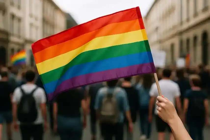 CSD Stendal 2025 – Regenbogenflagge bei Demonstration, Zeichen gegen Rechts, für Vielfalt und Sichtbarkeit in Sachsen-Anhalt.