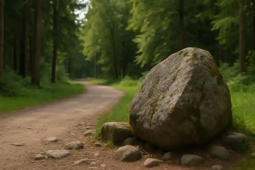 Moosbewachsener Stein im Harzer Wald als Symbolbild für die Sage und Namensherkunft von Benneckenstein.