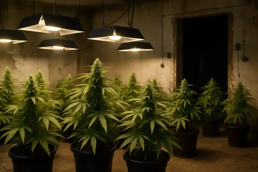 Indoor-Cannabis-Plantage im Harz, nachgestellt zur Illustration eines Polizeieinsatzes in der ehemaligen Diskothek „Mirage“.
