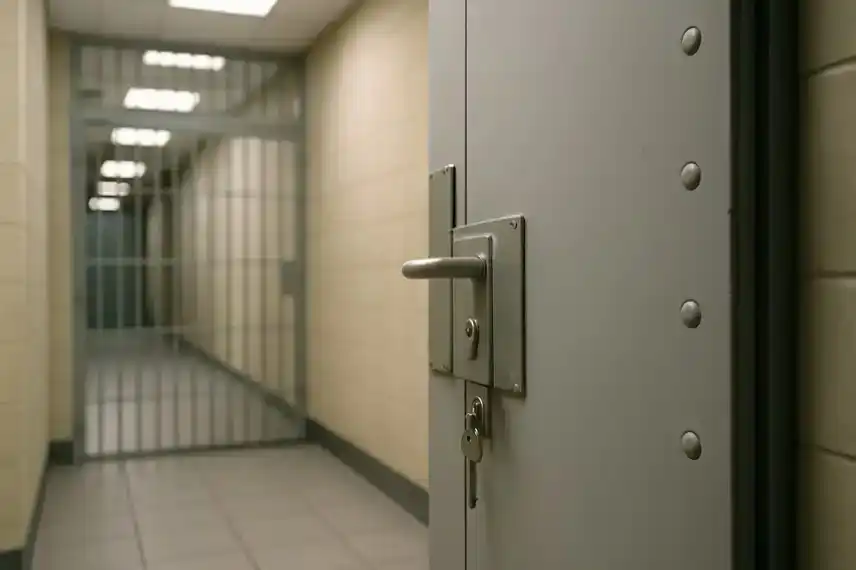 Gefängnistür mit Schlüssel und Gittertor als Darstellung der geplanten Abschiebehaft in Sachsen-Anhalt.