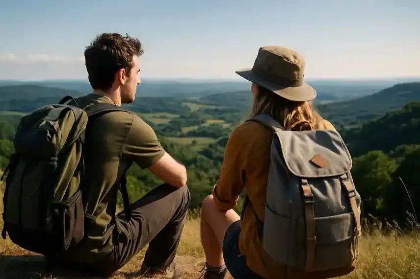 Wanderer auf sanftem Hügel