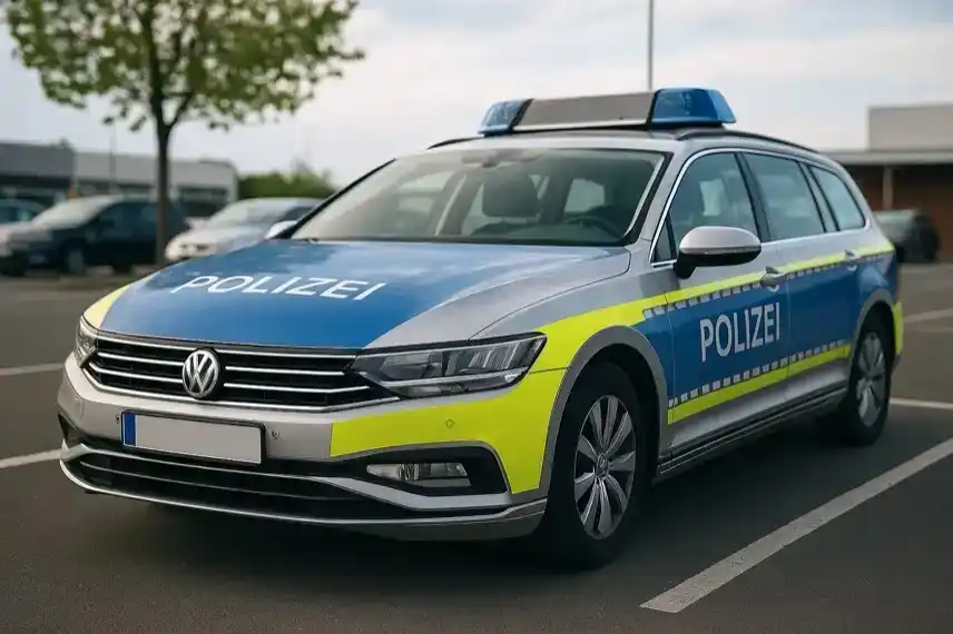 Polizeiauto auf Parkplatz in Goslar – stellvertretendes Bild für Polizeieinsatz nach Verkehrsunfall im Harz.