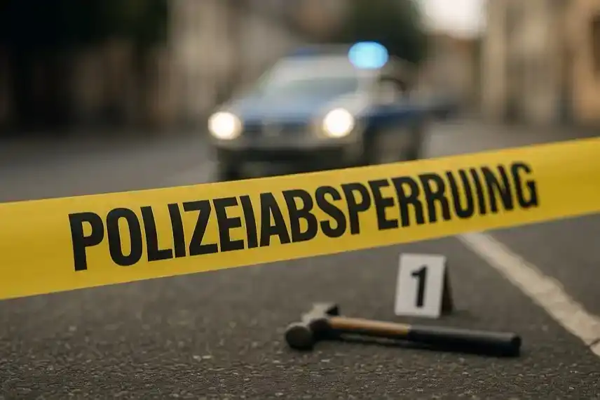 Braunlage mit Polizeisperrband und Beweisstücken, verwendet als Illustration zum Thema versuchter Totschlag.