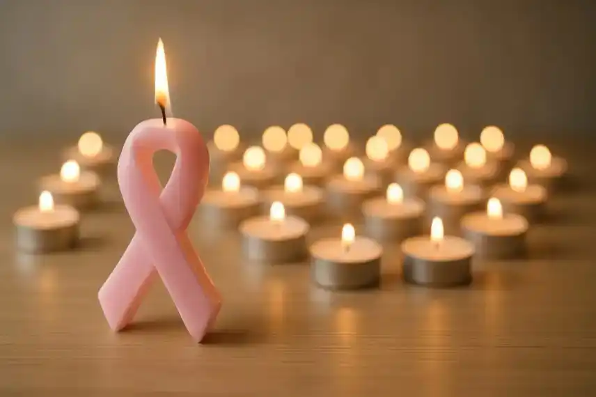 Brustkrebs Charity-Lauf Quedlinburg im Harz – rosa Kerzenband mit brennenden Teelichtern als Zeichen der Solidarität und Erinnerung.