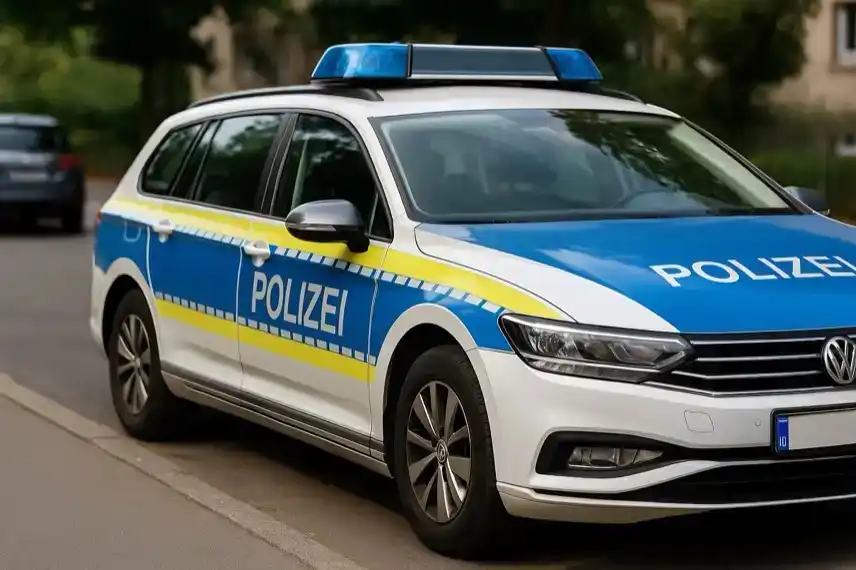 Polizeiautos am Straßenrand als Illustration zu einem Bankeinbruch in Wettin-Löbejün.