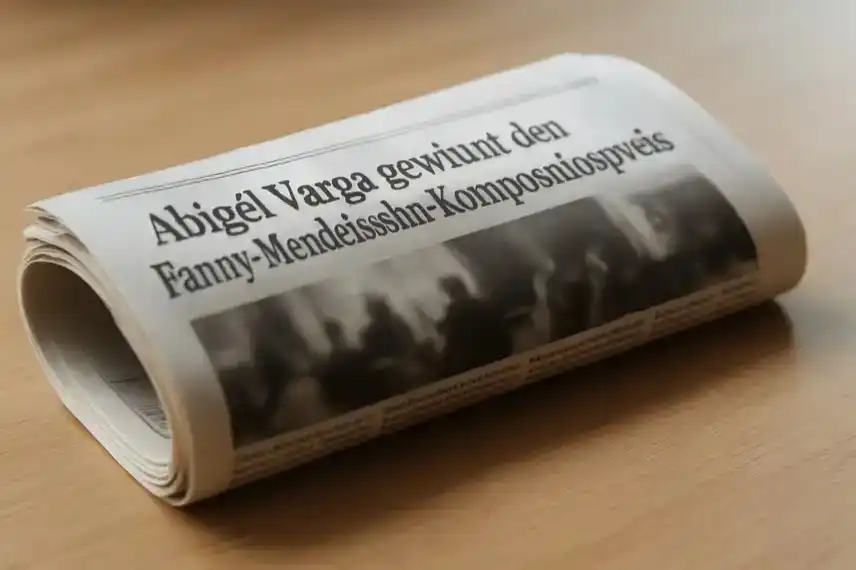 Zeitung auf Holzoberfläche, stellvertretend für die Nachricht über den Fanny-Mendelssohn-Kompositionspreis in Halberstadt im Harz.