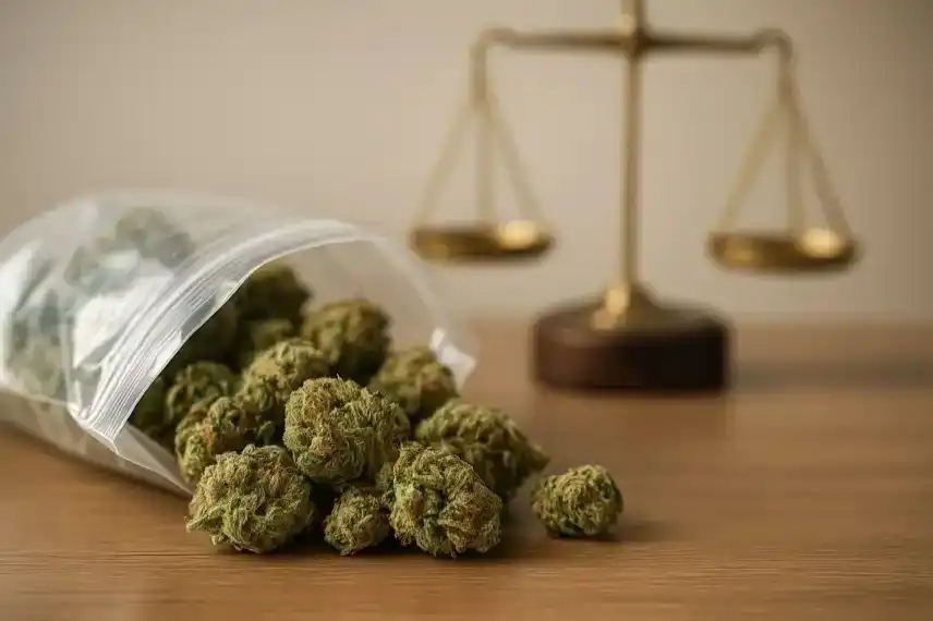 Cannabis-Legalisierung in Sachsen-Anhalt mit Cannabisblüten und Waage – zeigt die juristische und polizeiliche Belastung im Zusammenhang mit der Reform.
