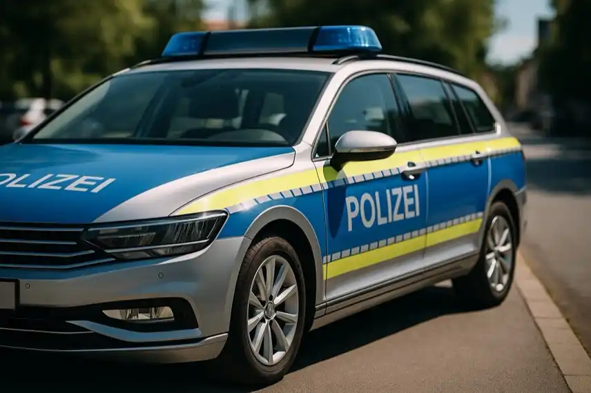 Polizeiauto im Harz, aufgenommen bei Tageslicht für einen Bericht über eine Unfallflucht in Goslar.