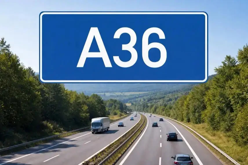 Mehrspurige Autobahn A36 bei Wernigerode mit fließendem Verkehr und freier Fahrbahn im Harzvorland