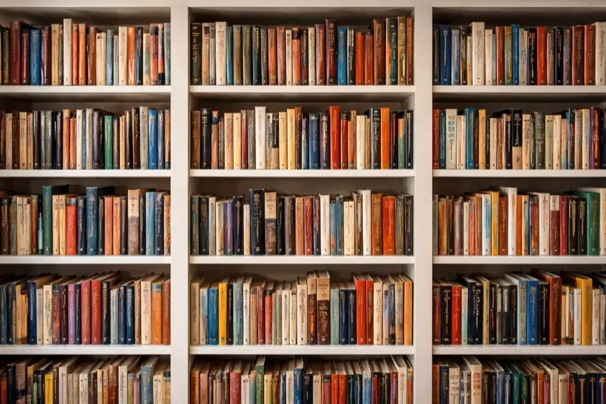 Innenraum eines Buchladens in Bad Harzburg mit Regalen voller gebrauchter Bücher, Holzboden und Tageslicht durch ein Fenster.