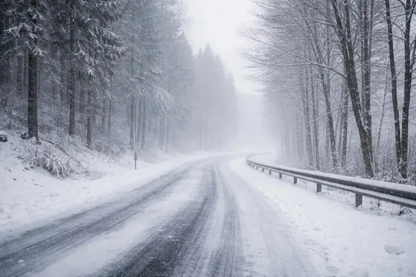 Symbolbild: Schneefall und winterliche Straßenverhältnisse im Harz. Der angekündigte Schneesturm bringt Schnee, Frost und Wind in die Mittelgebirgsregion.