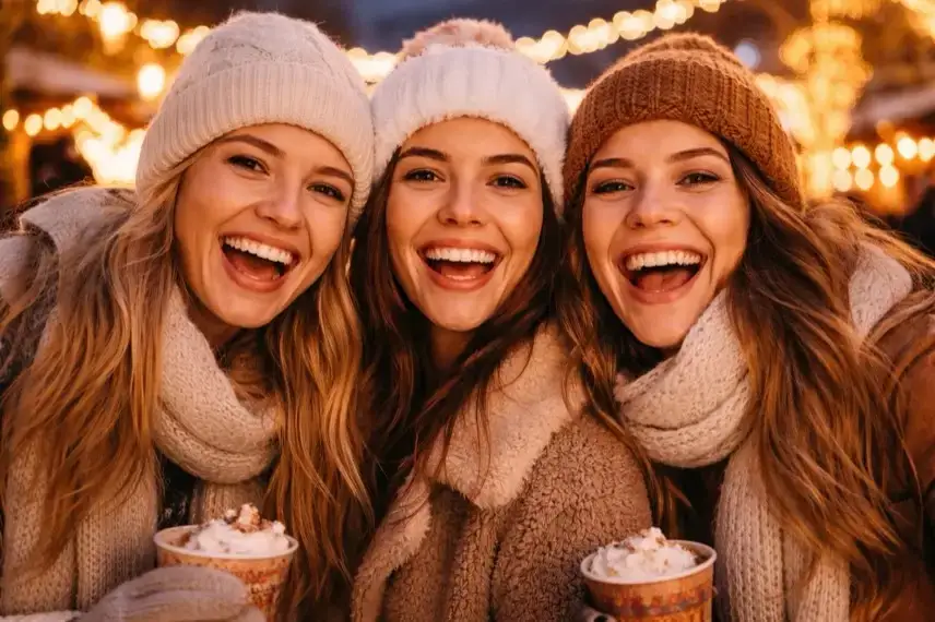 Beleuchtete Braunlager Ortsmitte an einem winterlichen Abend mit Schneeresten und Menschen als Silhouetten bei einer Veranstaltung.