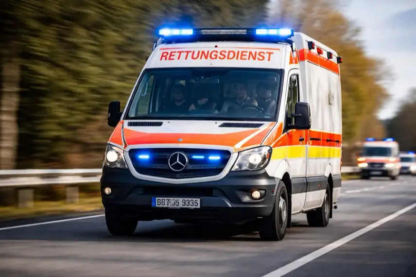 Unfallstelle auf der B79 im Harz mit beschädigten Autos, Rettungskräften und gesperrter Bundesstraße